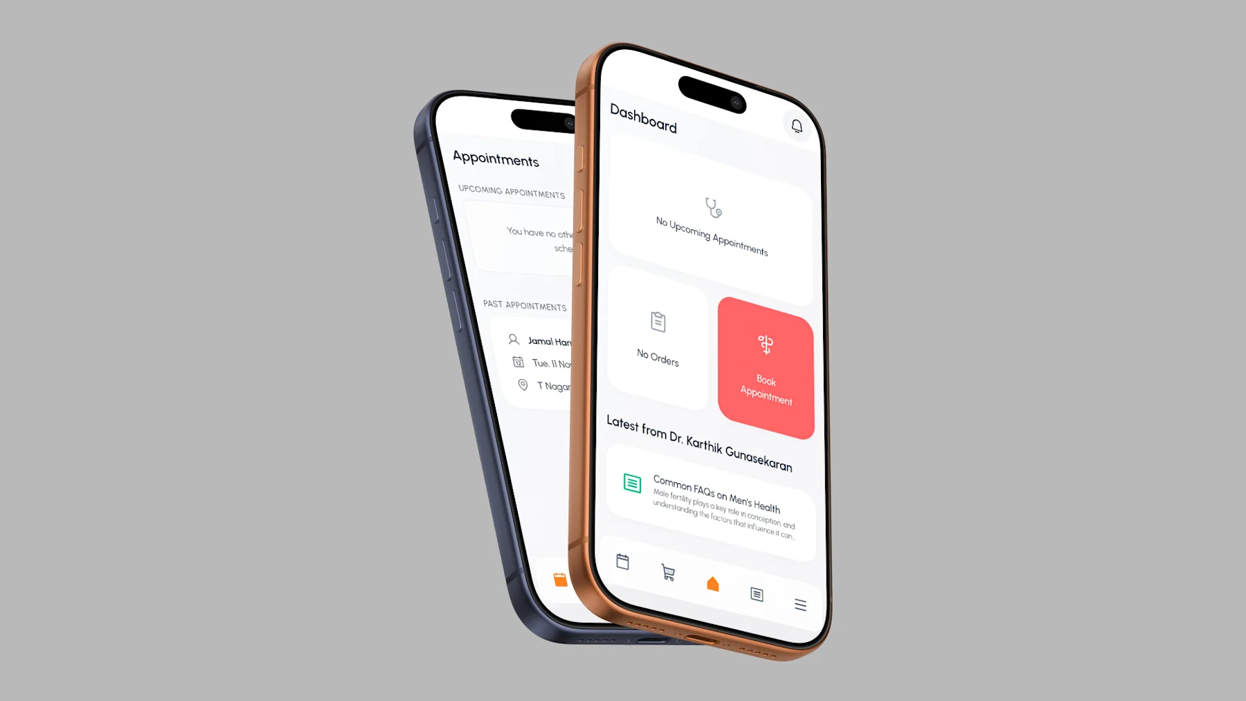 Screens from the Metromale Clinic patient app